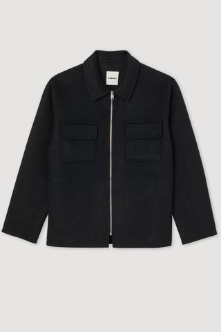 A wool Sandro overcoat in Navy wool is pictured