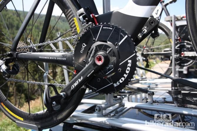 Danielson used a Rotor Flow crank with aero (round) rings and an SRM
