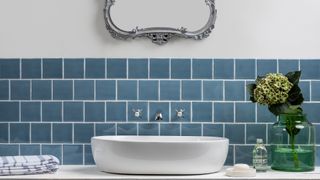 blue tiles bathroom backsplash and sink