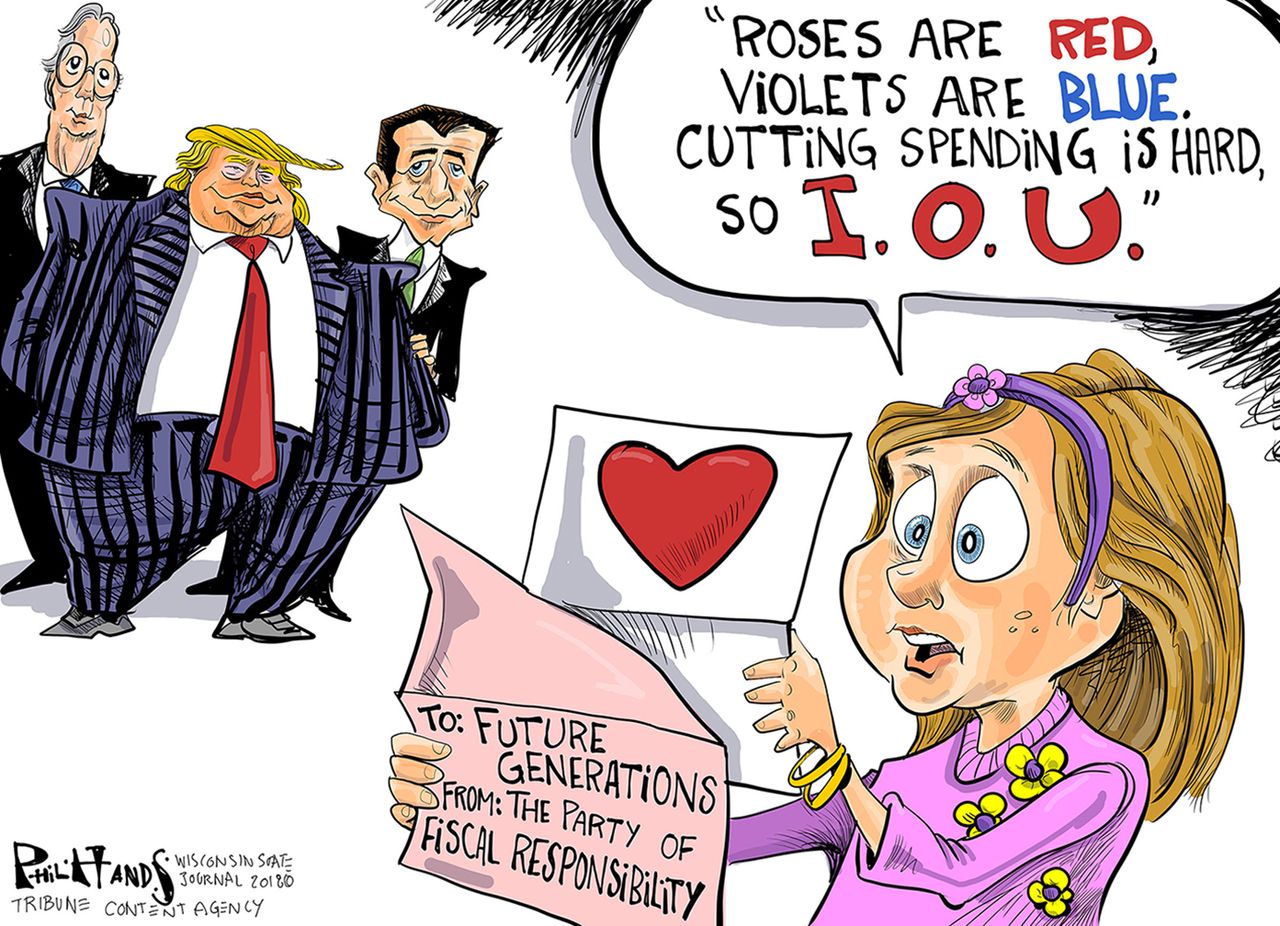 Political cartoon U.S. Trump GOP spending bill deficit Valentine&amp;#039;s Day