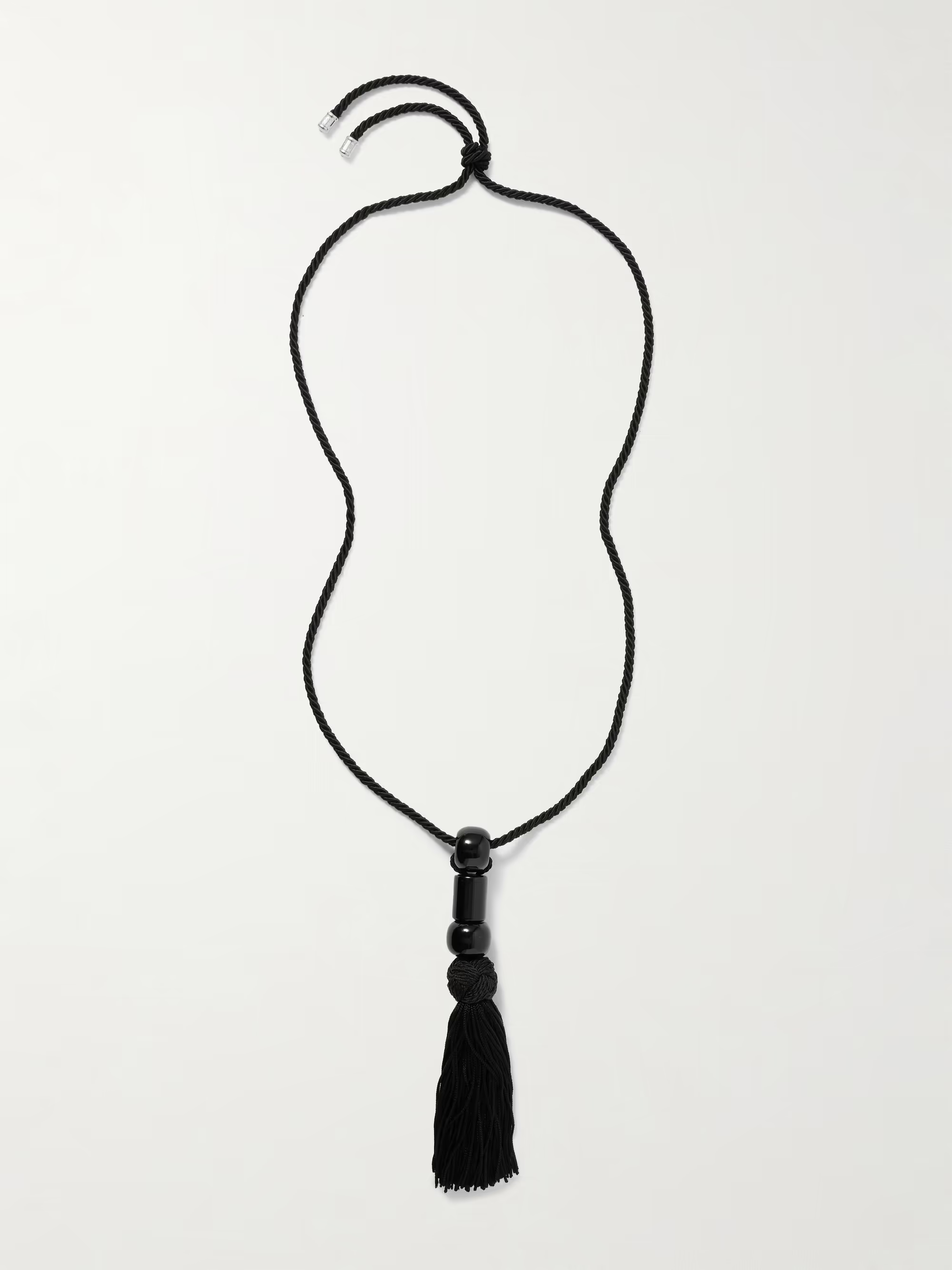 Le Sundial, Trinity Silver, Onyx and Satin Cord Necklace
