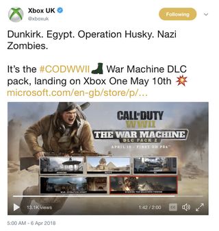 Call of Duty: WWII UK Tweet