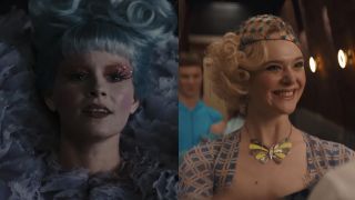 Elizabeth Banks and Elle Fanning as Effie Trinket side by side 
