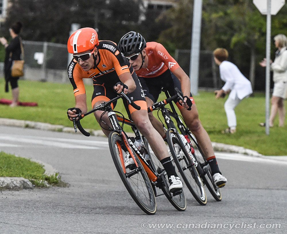 Nickolas Zukowsky (Silber Pro) and Matteo Dal-Cin (Rally Cycling) attack