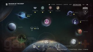 Destiny 2 Season of the Deep director screen with all destinations