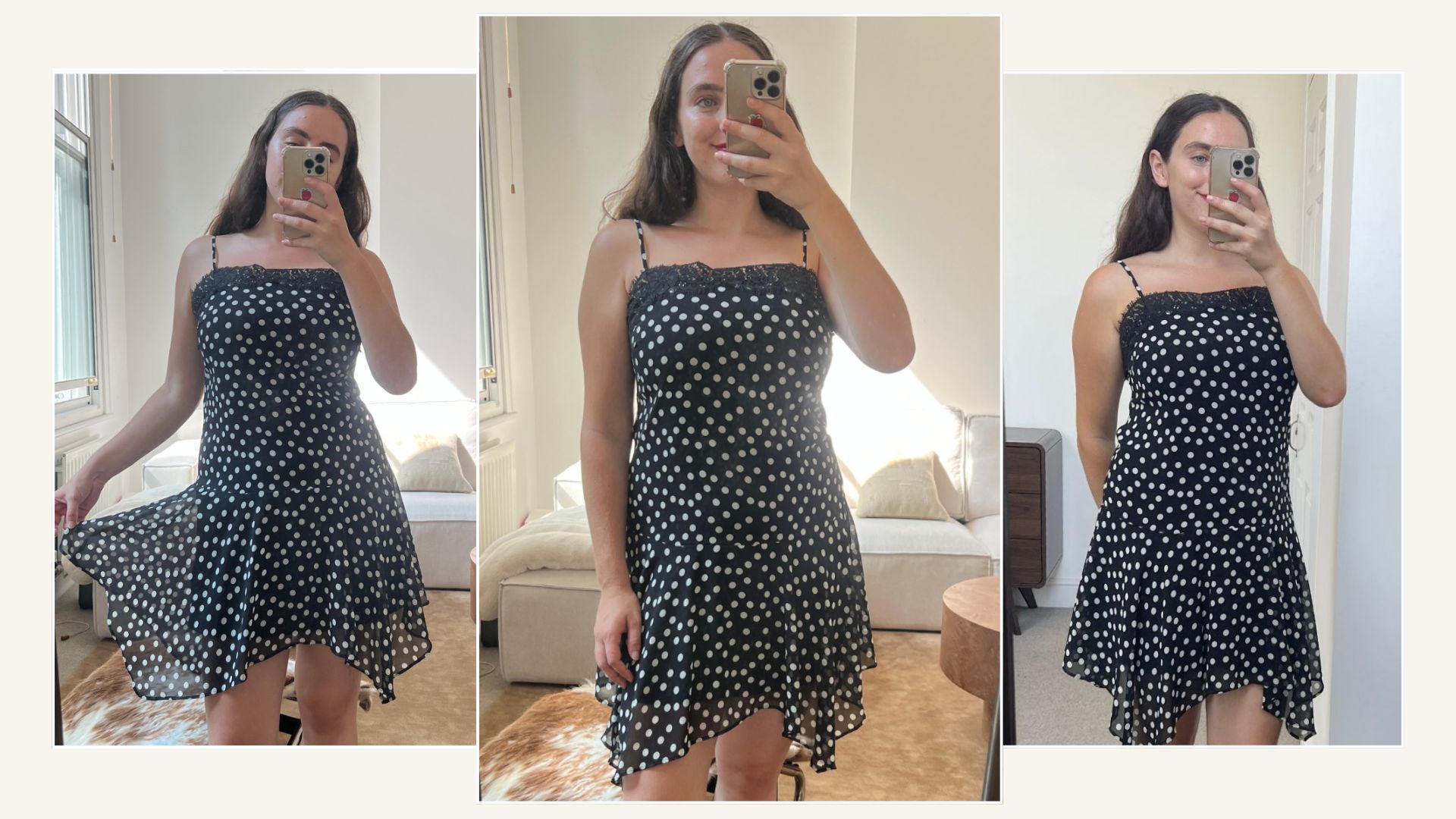 An image of @avahgilchrist wearing the viral M&amp;S polka-dot summer dress.