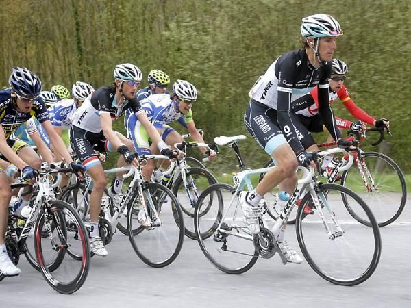 Andy and Frank Schleck at the head of the peloton.
