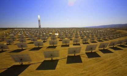 A rendering of the Ivanpah Solar Electric Generating System to be built in California's Mojave Desert, partially funded by $168 million from Google.