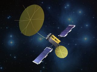 This artist's illustration depicts the U.S. military's MUOS-3 tactical communications satellite in orbit.