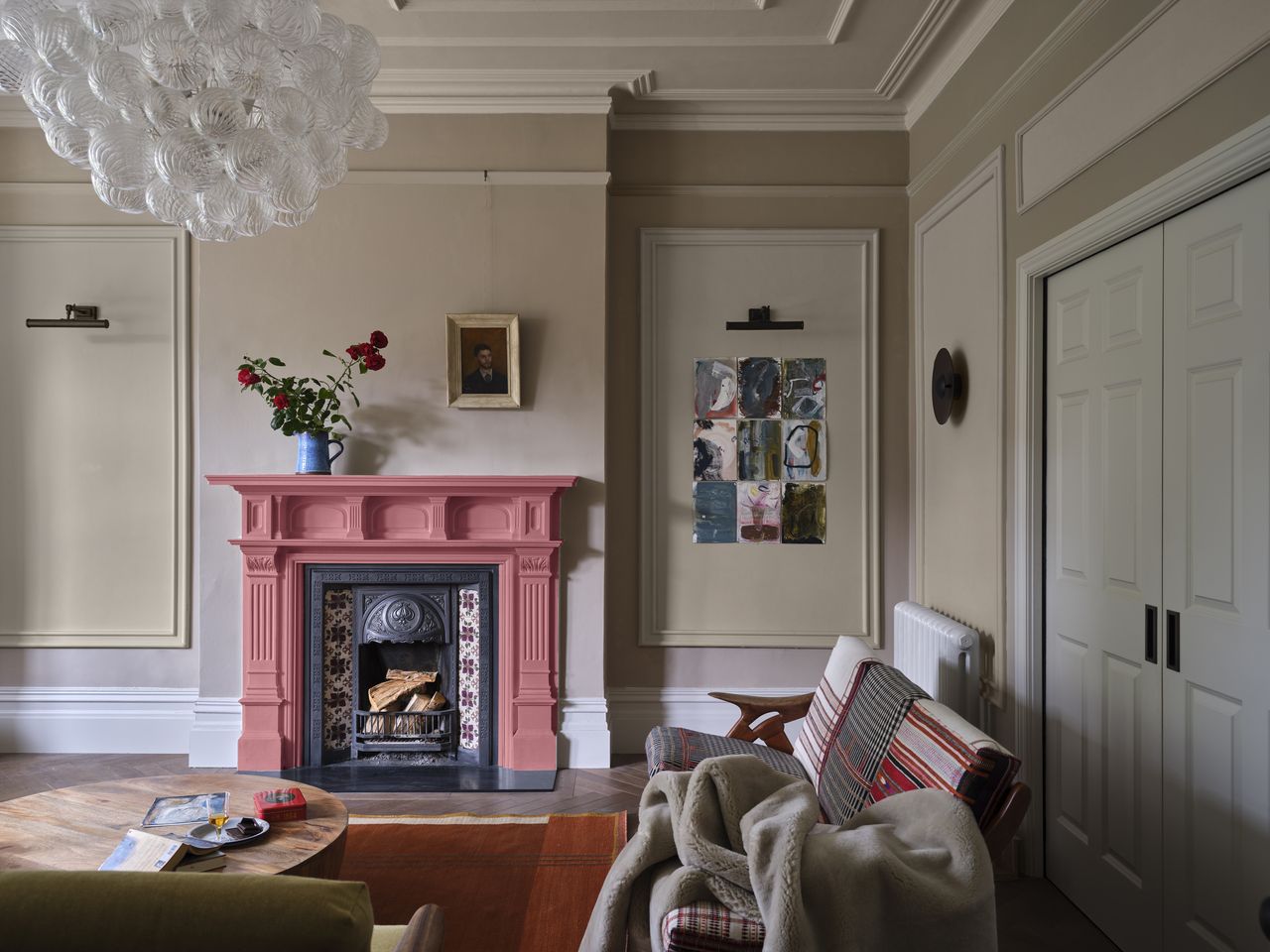 Brown and pink living room