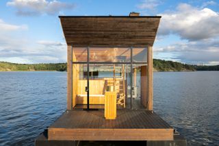 exterior of Big Branzino floating sauna by sandellsandberg