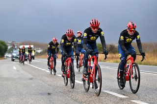 CALPE SPAIN JANUARY 11 LR Carlos Verona of Spain and Andrea Bagioli of Italy and Team Lidl Trek during the Team LidlTrek 2024 Training Camp on January 11 2024 in Calpe Spain Photo by Luc ClaessenGetty Images