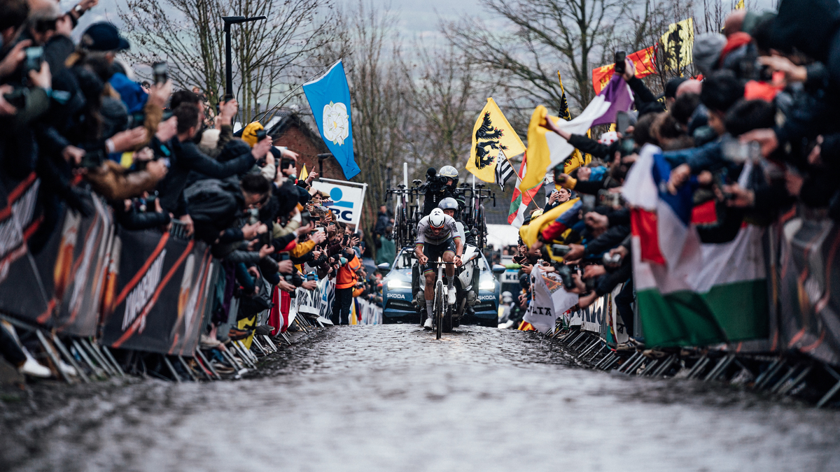 Mathieu van der Poel in action at the Tour of Flanders