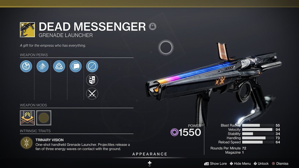 Destiny 2 Dead Messenger Exotic Gun