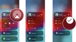 To AirPlay audio from your iPhone or iPad, swipe down from the top right corner of the screen to bring up Control Center. Tap the AirPlay button on the Now Playing widget. Choose the device you'd like to AirPlay to.