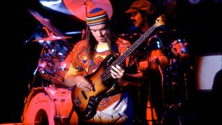 Jaco Pastorius (1951 - 1987) performing with Weather Report at the Auditorium Theater in Chicago, Illinois, November 15, 1978.