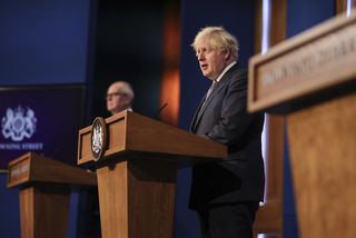 The prime minister Boris Johnson during a covid news briefing
