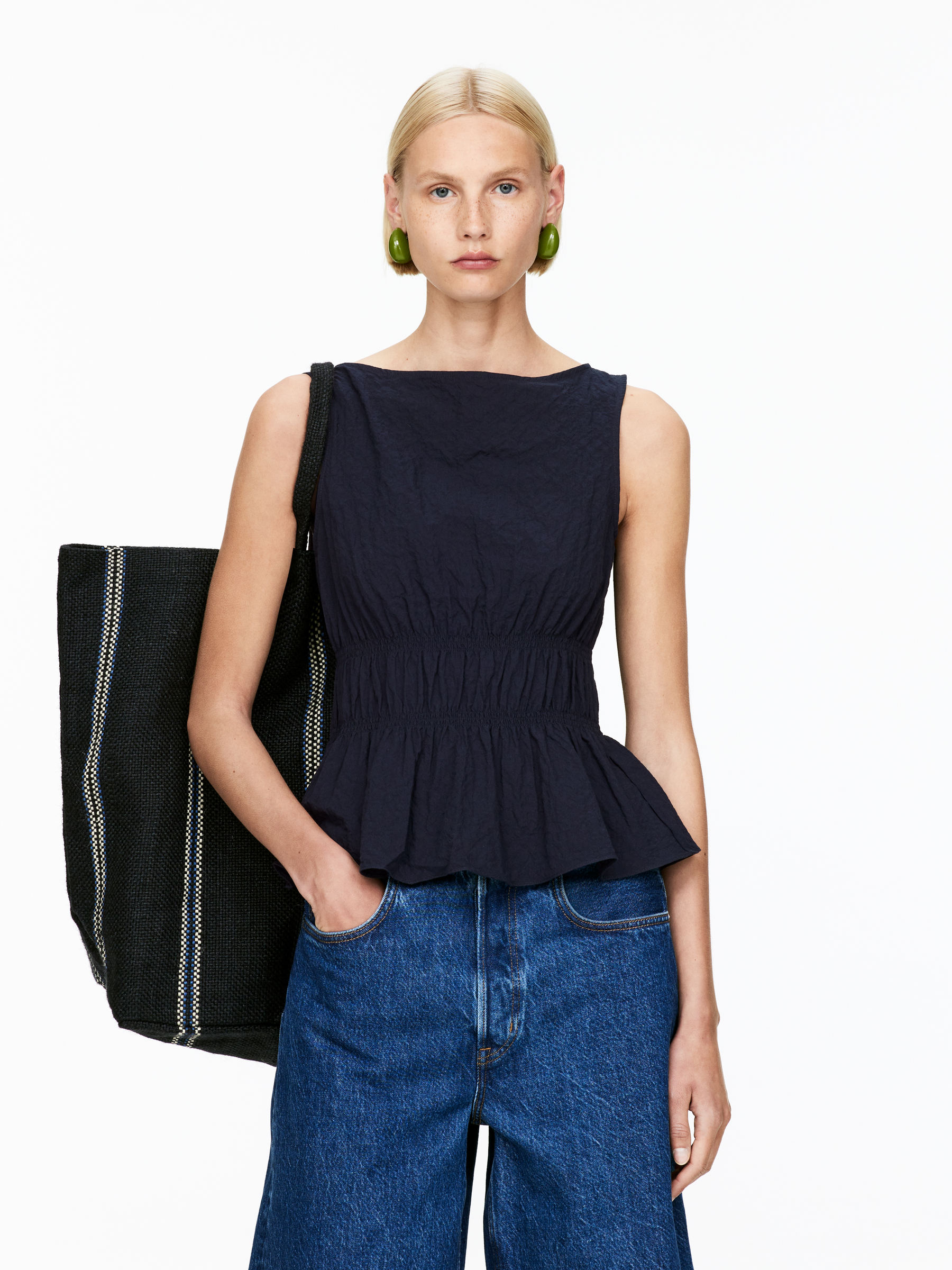Seersucker Smock Top – Dark Blue – Women – Arket Gb