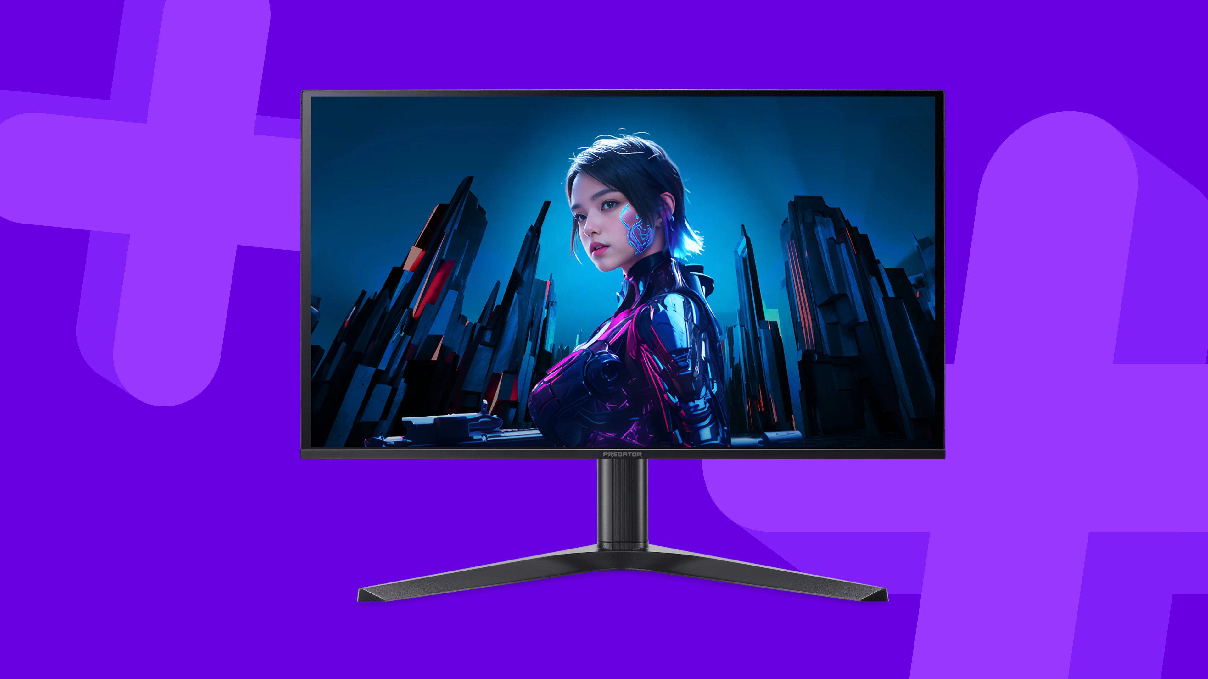 Acer Predator X27U monitor on a purple background