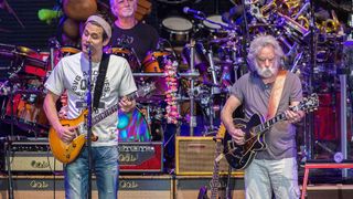 Musicians John Mayer, Bill Kreutzmann, and Bob Weir of Dead & Company perform on stage at Sleep Train Amphitheatre on July 27, 2016 in Chula Vista, California.