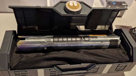 Master Sol Legacy Lightsaber hilt in a case with a High Republic Jedi symbol