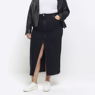 black maxi denim skirt