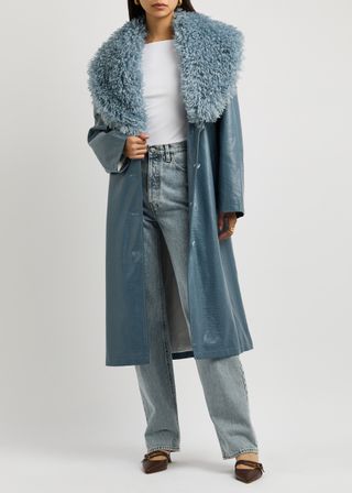 Blake Faux Fur-Trimmed Faux Leather Coat