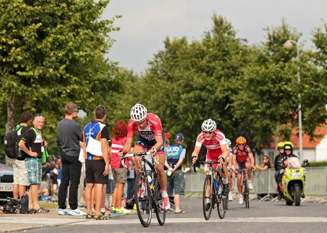 Michael M&oslash;rk&oslash;v (Team Saxo-Tinkoff) and Rolf Nyborg Broge (Team POST Danmark) trying to prolonge the break