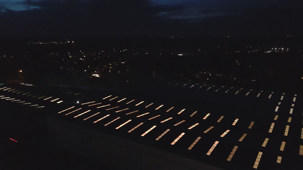 Photo of an industrial estate at night taken with a V-Copter Falcon Mini