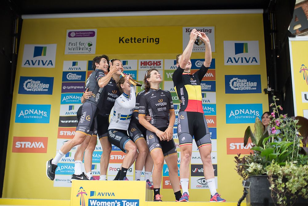 A quick team selfie for Wiggle-High5 on the podium