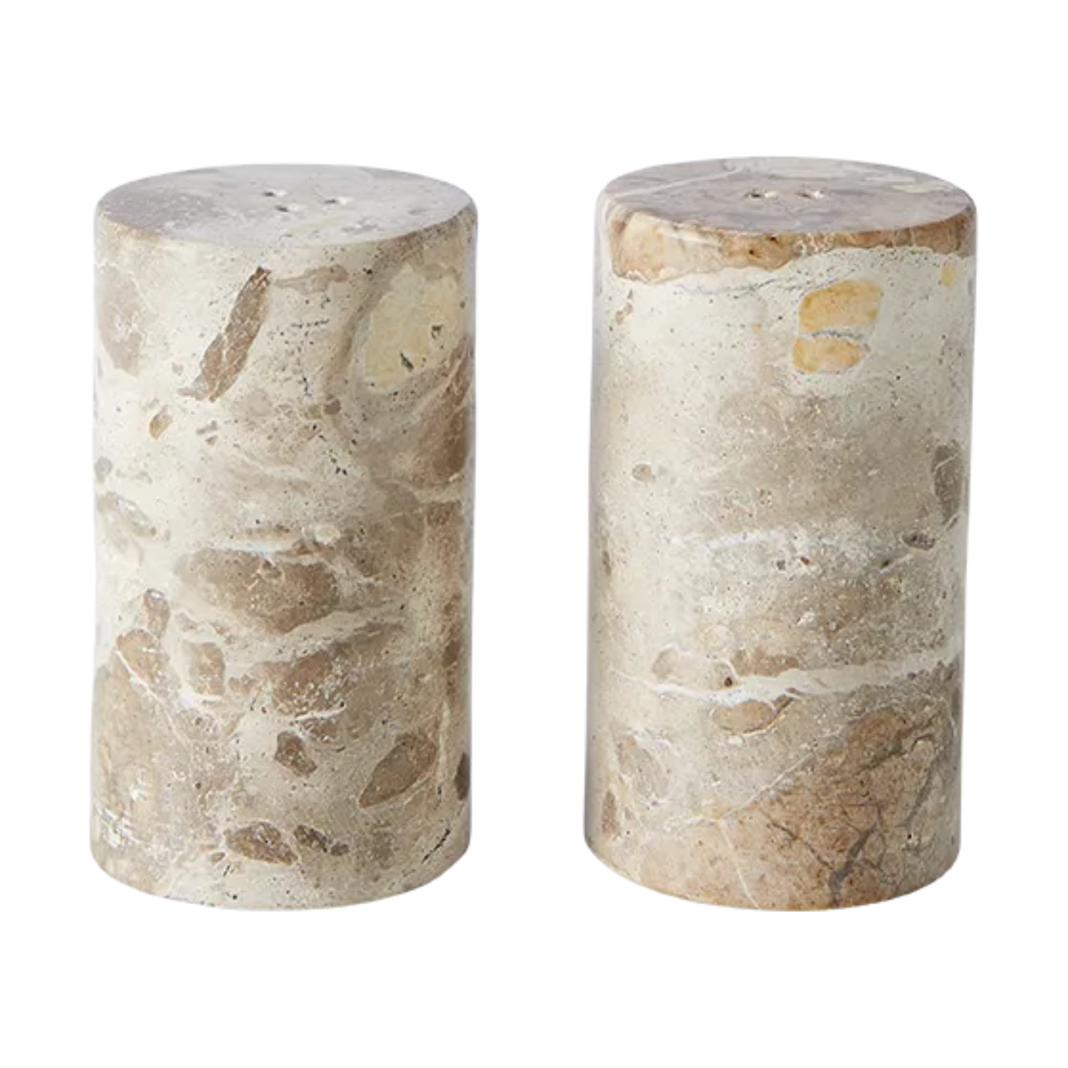A set of two marble salt and pepper mills
