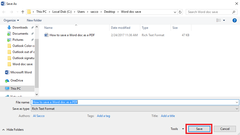 How to save a Microsoft Word doc as a PDF or other file format ...