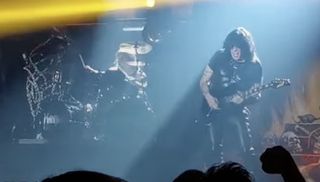 Michael Angelo Batio performs onstage with Manowar on January 26, 2023 at Hala Vodova in Brno, Czech Republic