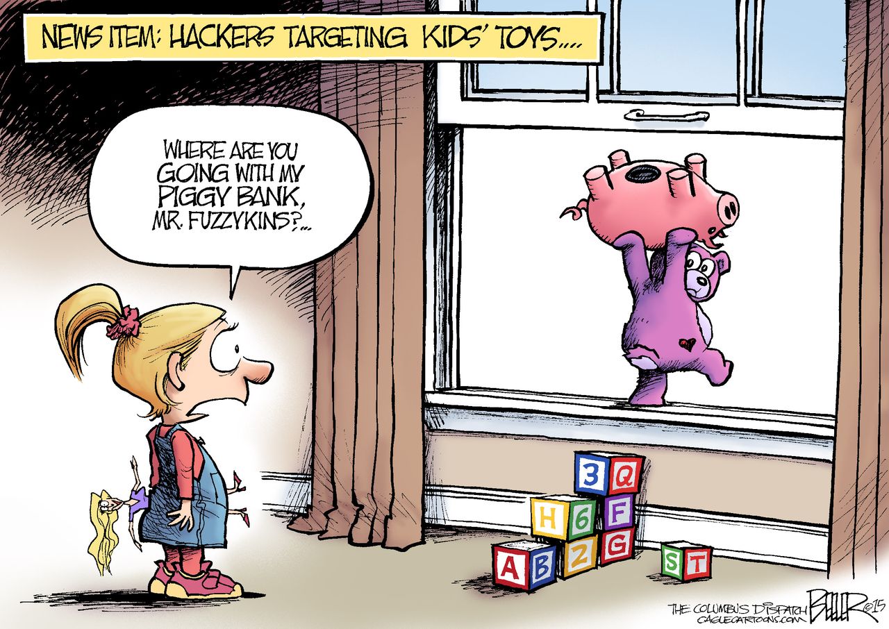 Editorial cartoon Hackers Toys