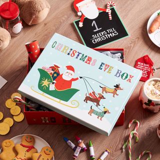 Christmas eve box with Santa's sleigh and reindeer print