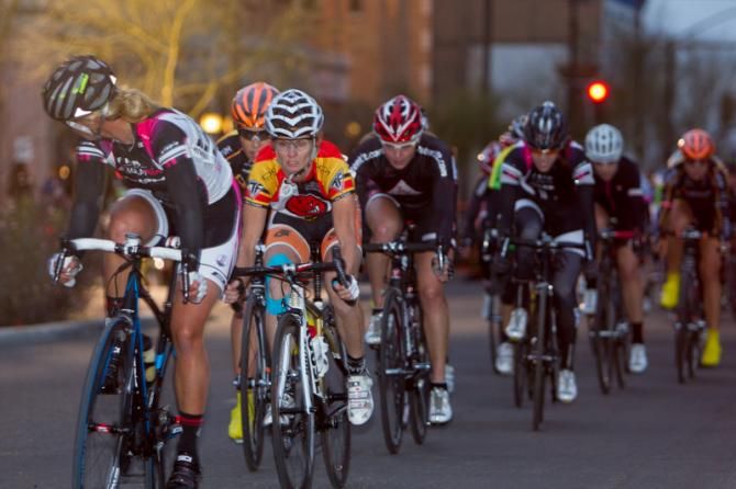 The women's peloton in action at the Old Pueblo Grand Prix.