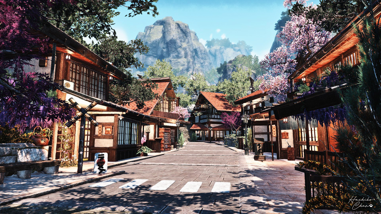 An image of a beautiful sidewalk representing a Japanese town.