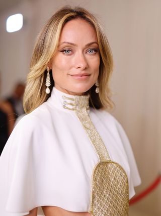 Olivia Wilde with long curtain bangs