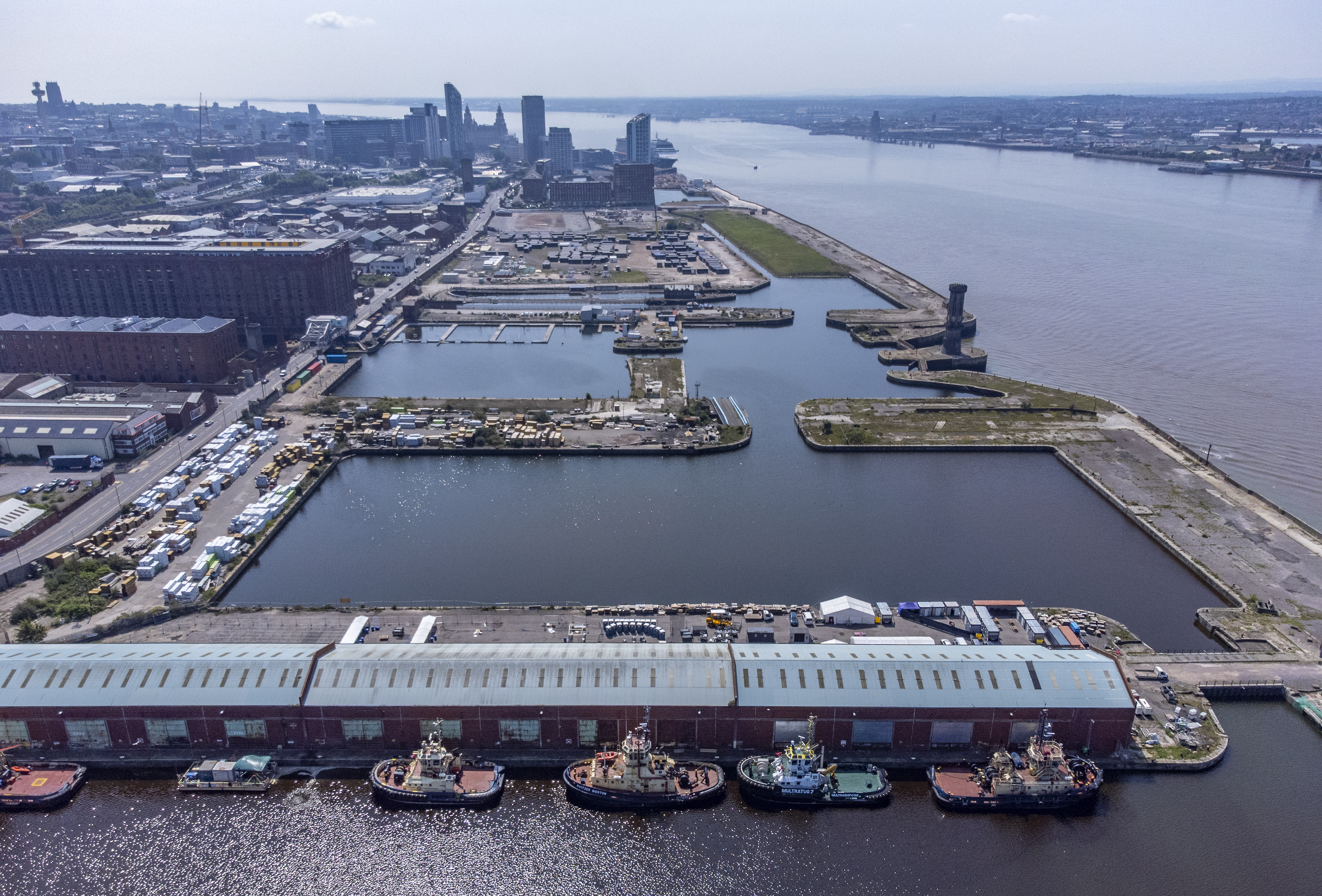 An aerial shot of the disused Bramley-Moore Dock site