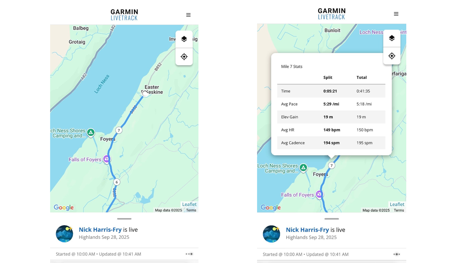 Garmin LiveTrack Loch Ness Marathon