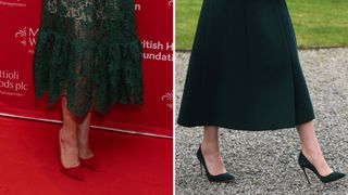 Pippa and Kate Middleton's shoes worn on two occasions, both the same design in different colours