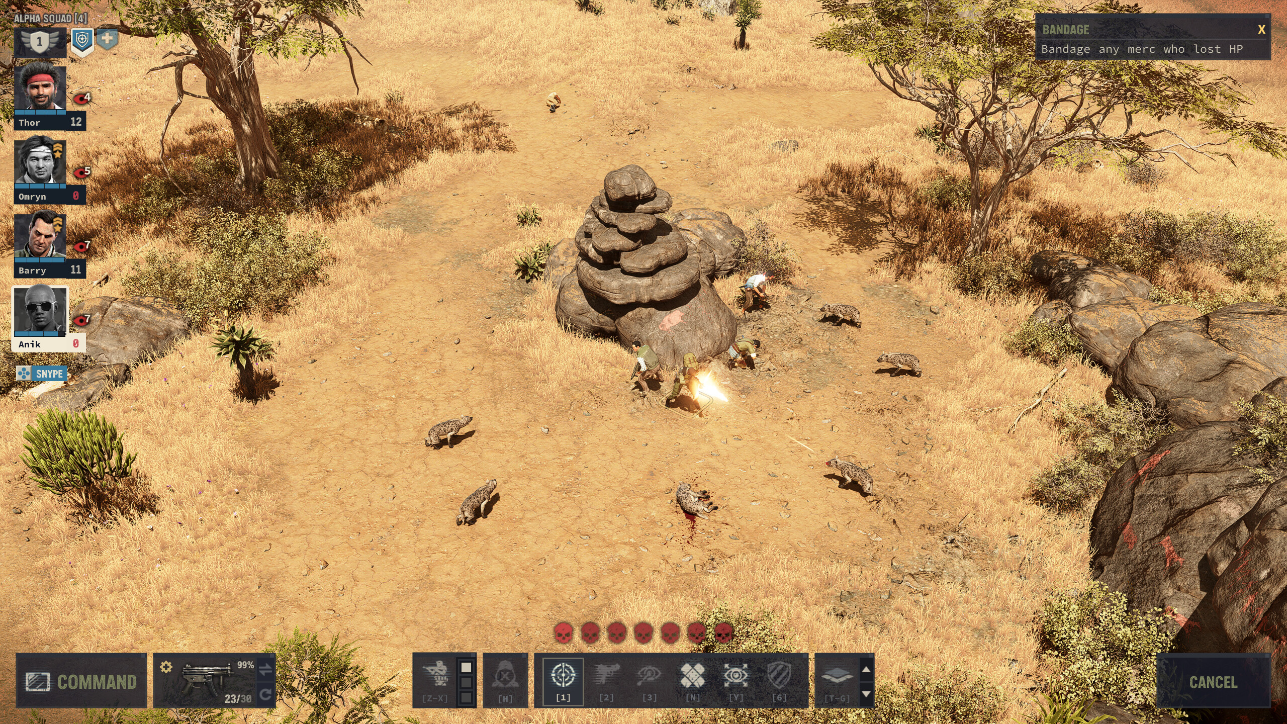 Jagged Alliance 3 mercs face the greatest fear of every gun-for-hire: a pack of hyenas.