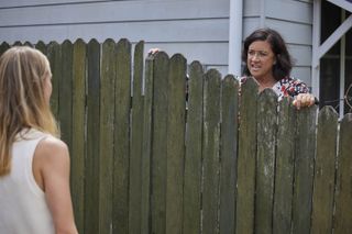 Felicity Newman argues with a neighbour in Home and Away.
