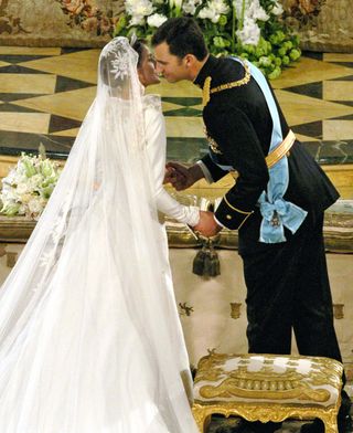 Queen Letizia at her wedding in 2004