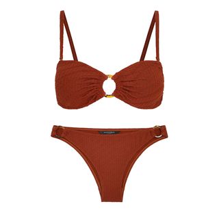 brown bikini with ring detail at bust