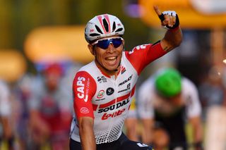 PARIS, FRANCE - JULY 28: Caleb Ewan celebrates victory on the final stage of the 2019 Tour de France in Paris (Photo by Justin Setterfield/Getty Images)