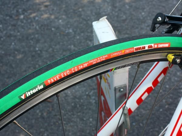 Vittoria Pave Evo-CG tubulars sport extra protection between the rubber and casing plus a fine pattern on the tread for grip on the cobbles.