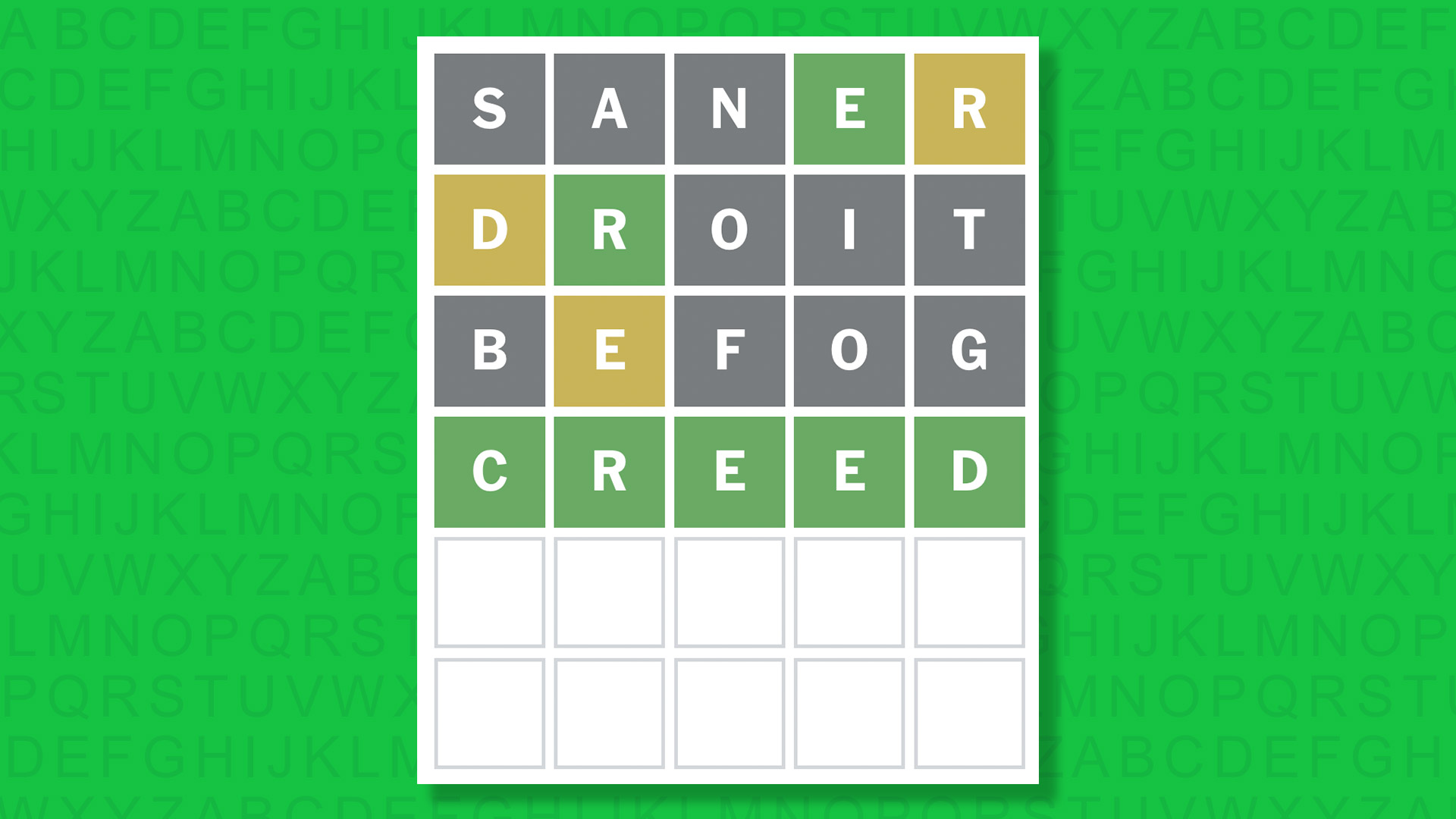 NYT Wordle answer for game 1791 on a green background