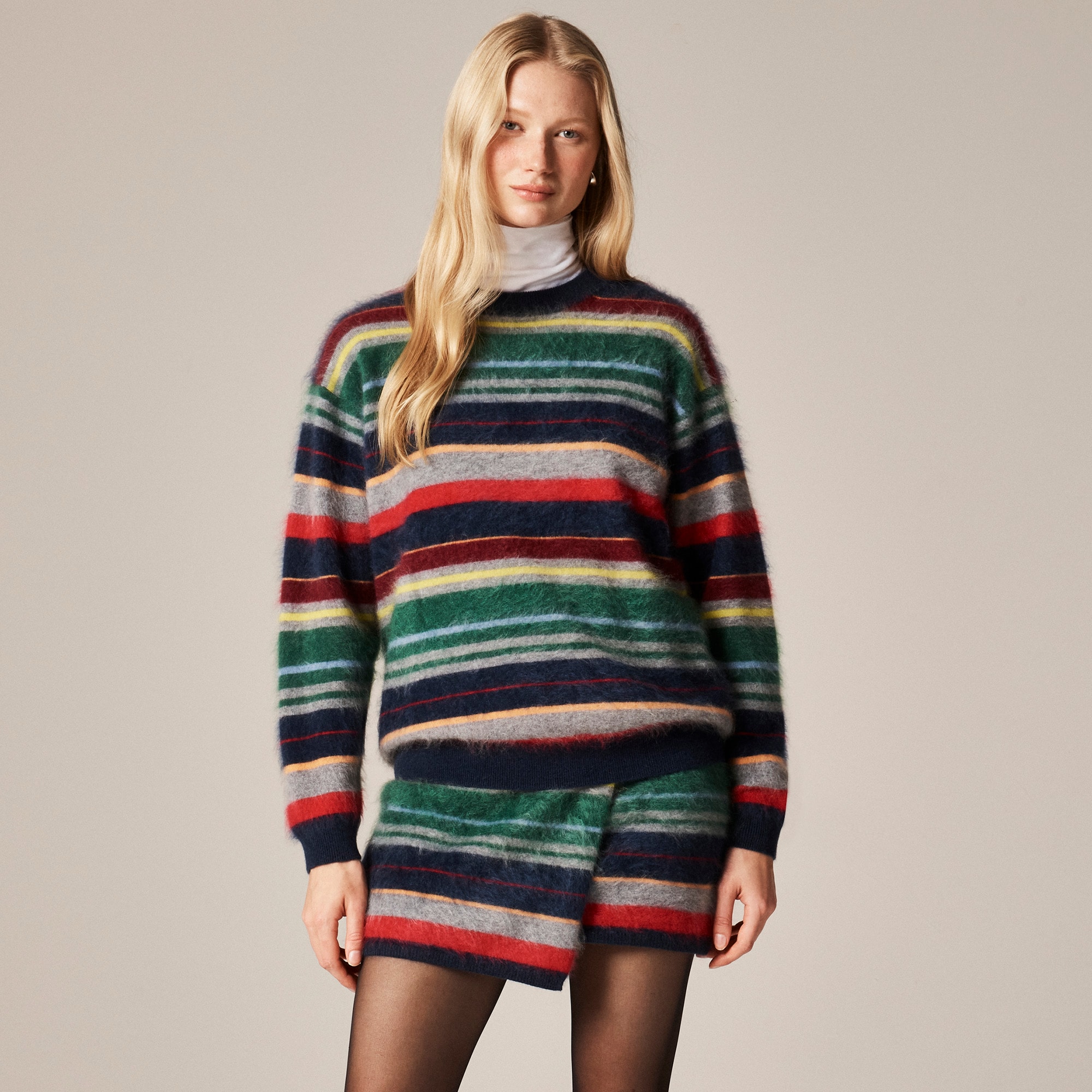 Brushed Cashmere Relaxed Crewneck Sweater in Vintage Stripe