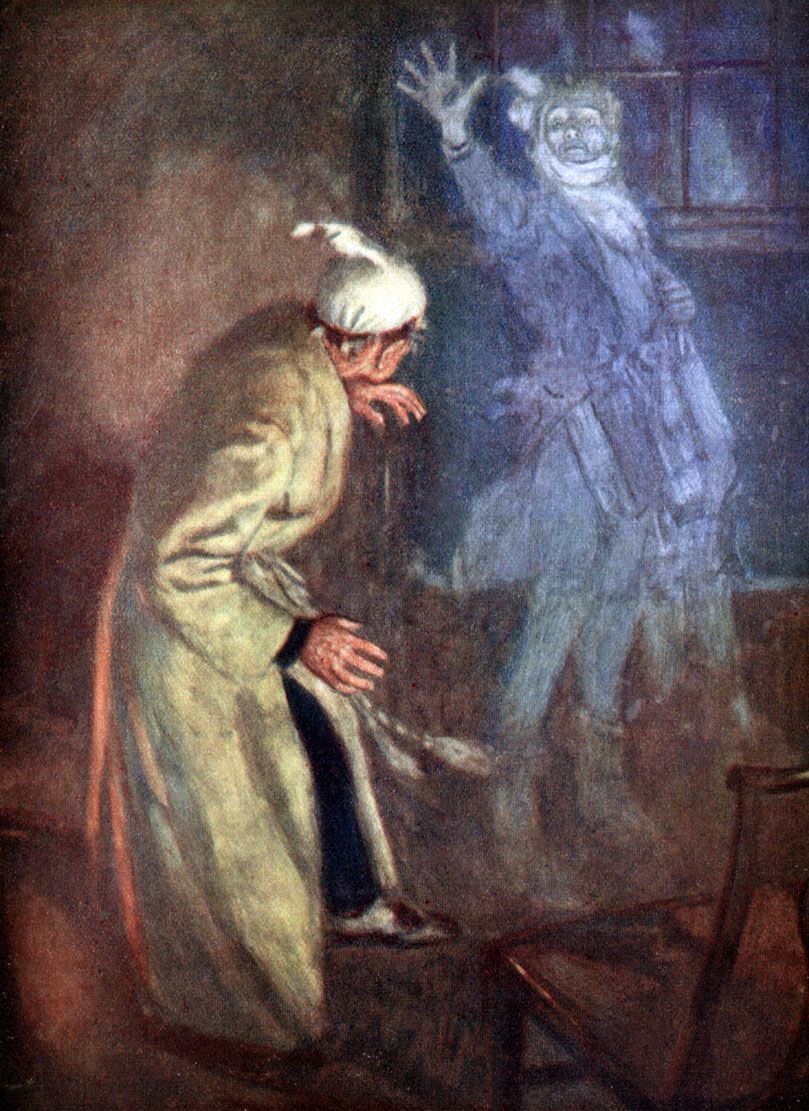 What the Dickens is that? Marley&#039;s Ghost comes to haunt Scrooge in the classic tale A Christmas Carol.